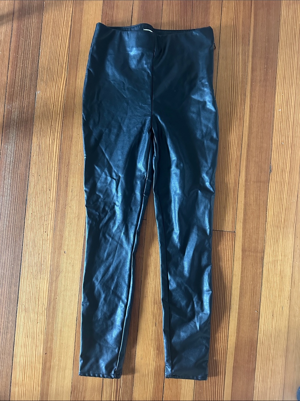 JustFab Black Faux Leather Skinny Pants